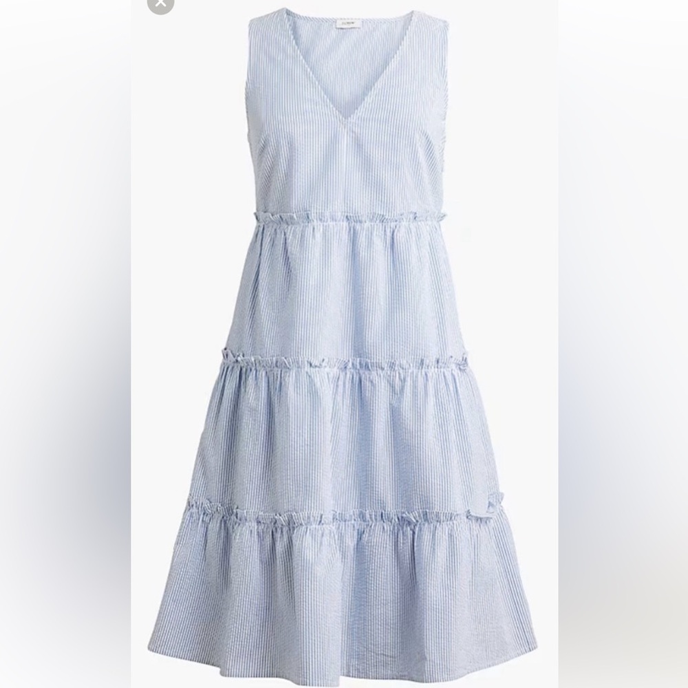 J. Crew Blue and White Striped Sleeveless V-Neck Tiered Dress - Picture 7 of 7